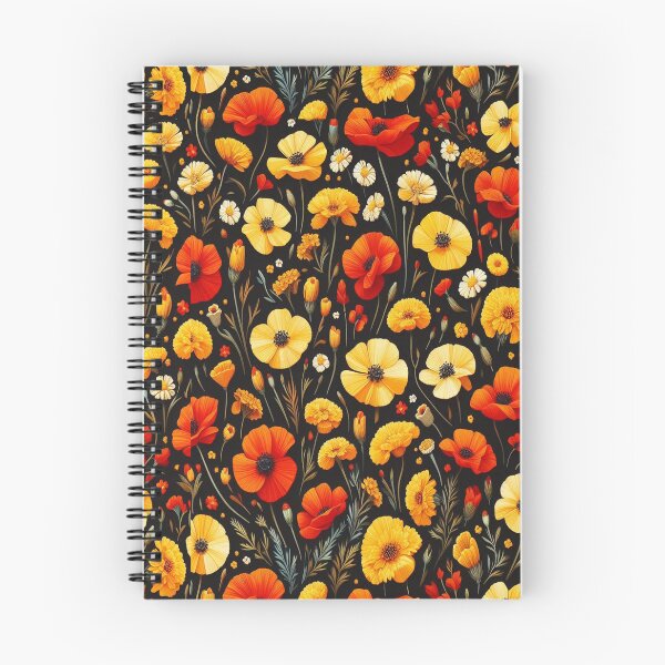Item preview, Red Poppy and Yellow Marigold Minimal Flowers ; Floral Pattern designed and sold by PatternInArt.