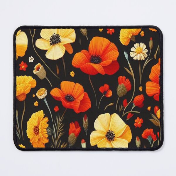 Item preview, Red Poppy and Yellow Marigold Minimal Flowers ; Floral Pattern designed and sold by PatternInArt.