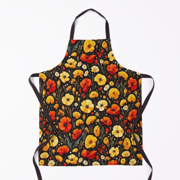 Item preview, Red Poppy and Yellow Marigold Minimal Flowers ; Floral Pattern designed and sold by PatternInArt.