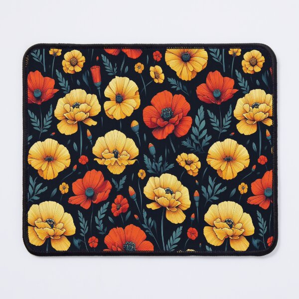 Item preview, Red Poppy and Yellow Marigold Flowers ; Floral Pattern designed and sold by PatternInArt.
