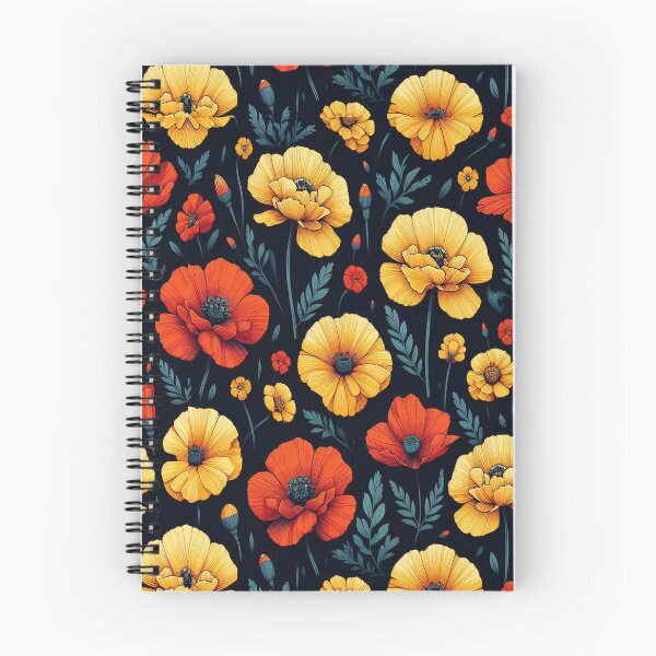Item preview, Red Poppy and Yellow Marigold Flowers ; Floral Pattern designed and sold by PatternInArt.