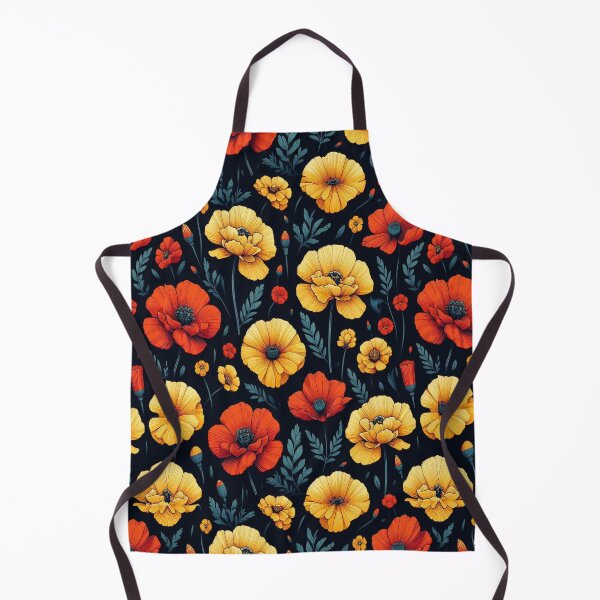 Item preview, Red Poppy and Yellow Marigold Flowers ; Floral Pattern designed and sold by PatternInArt.