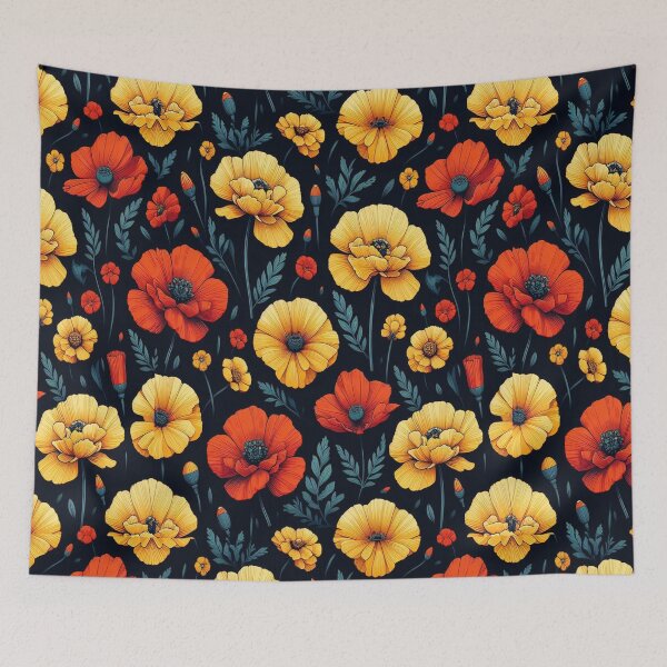 Item preview, Red Poppy and Yellow Marigold Flowers ; Floral Pattern designed and sold by PatternInArt.