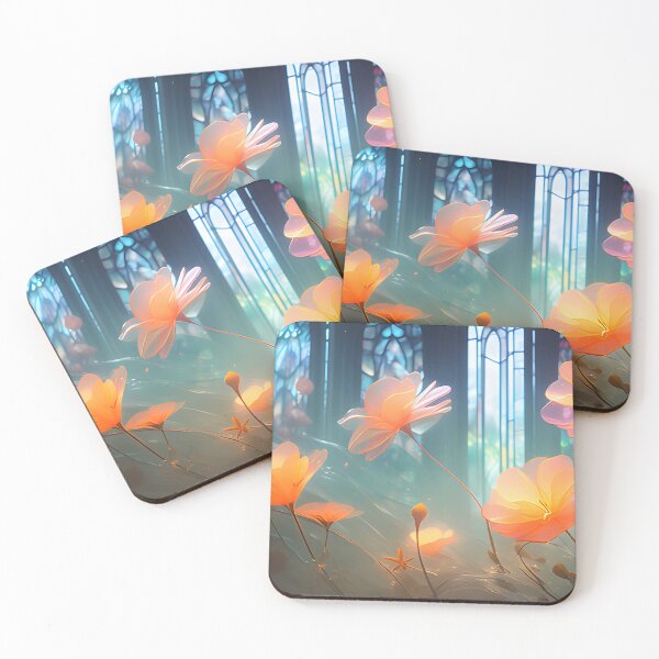 Item preview, Peach-colored Poppies with Stained Glass Background designed and sold by MissQuiss.