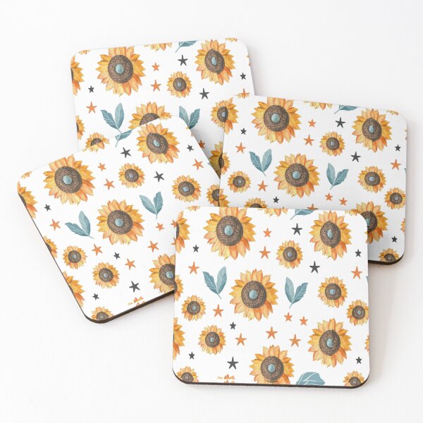 Item preview,  Flowers - Sunflowers Blue Leaves and Star ; Floral Pattern designed and sold by PatternInArt.