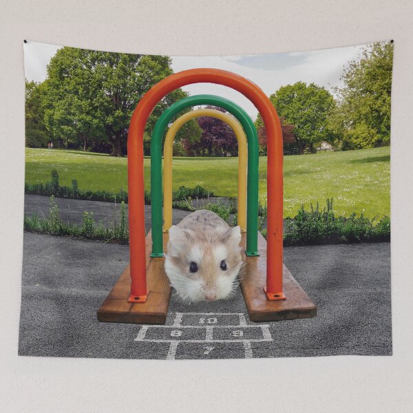 Item preview, Unique Gift for Children & Animal Lovers: Surreal Collage Art Print - Giant Hamster's Playground Adventure designed and sold by GollyWillikers.