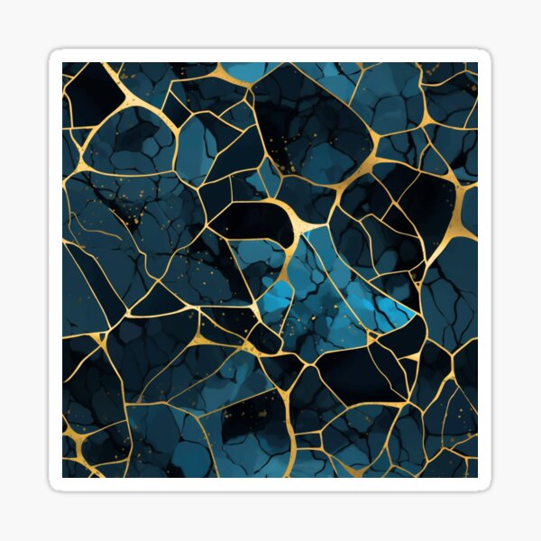 Vista previa del artículo con la obra «Diseño Kintsugi verde azulado y dorado - Azul y dorado», diseñado y vendido por MyThirdFavorite.