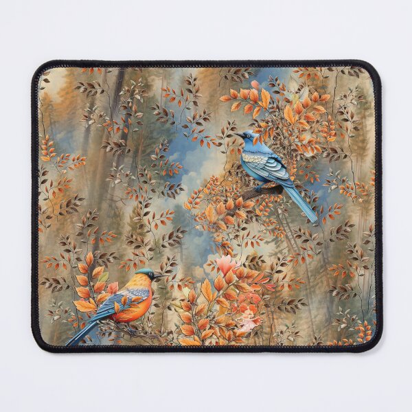Item preview, Tall trees tower above, while the leaves of autumn fall all around blue birds. designed and sold by NadineMay.