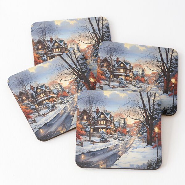 Item preview, Sublime Snowscape - Snow Covered Neighborhood Street At Night - Watercolor Art - Landscape Art designed and sold by CastleBySea.