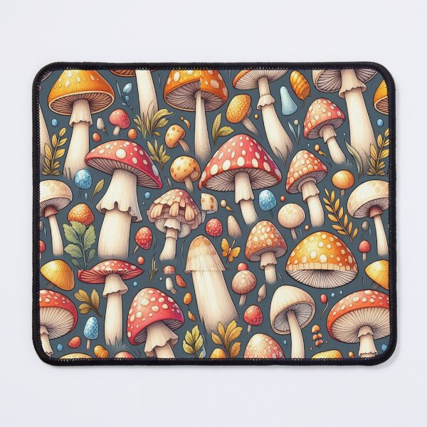 Item preview, Red Orange Blue Mushroom Pattern designed and sold by PatternInArt.