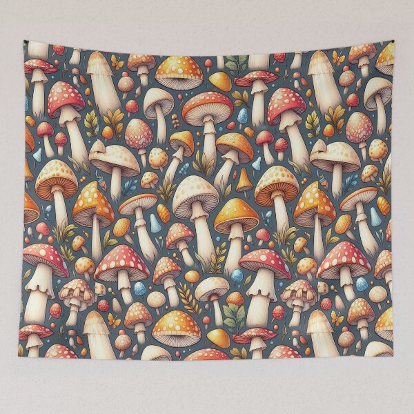 Item preview, Red Orange Blue Mushroom Pattern designed and sold by PatternInArt.