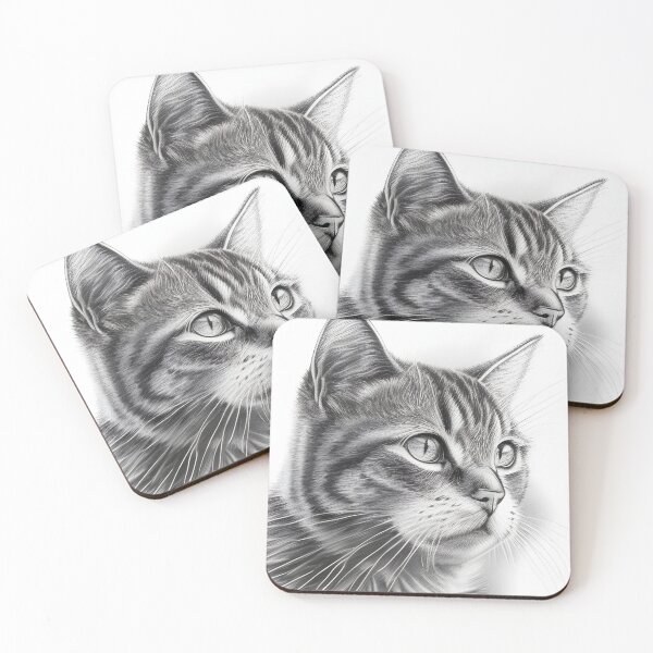 Item preview, Black and white cat pencil drawing designed and sold by Pencil-Art.