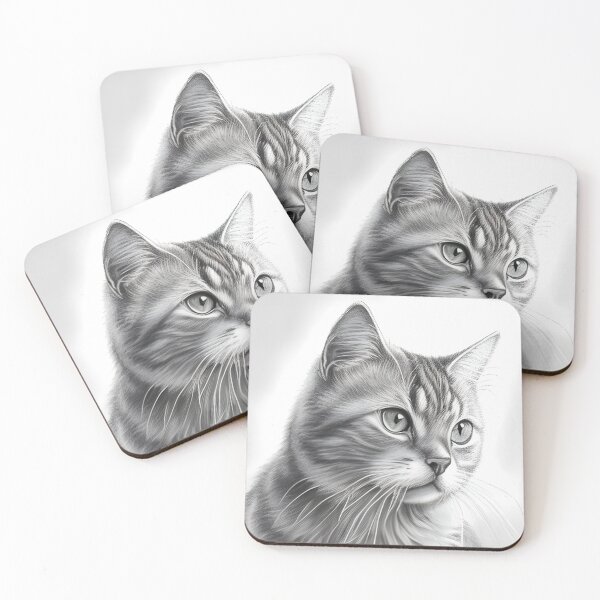 Item preview, Black and white cat pencil drawing designed and sold by Pencil-Art.