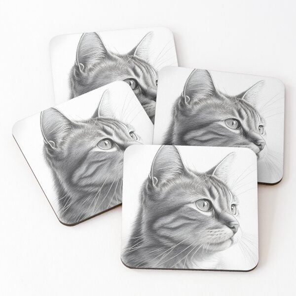 Item preview, Black and white cat pencil drawing designed and sold by Pencil-Art.
