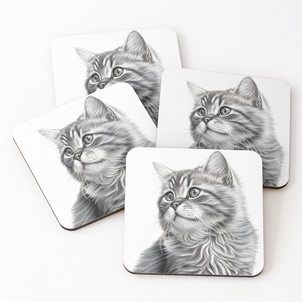 Artikelvorschau, Schwarz-weiße Katze-Bleistiftzeichnung entworfen und verkauft von Pencil-Art.