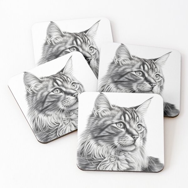 Artikelvorschau, Schwarz-weiße Katze-Bleistiftzeichnung entworfen und verkauft von Pencil-Art.