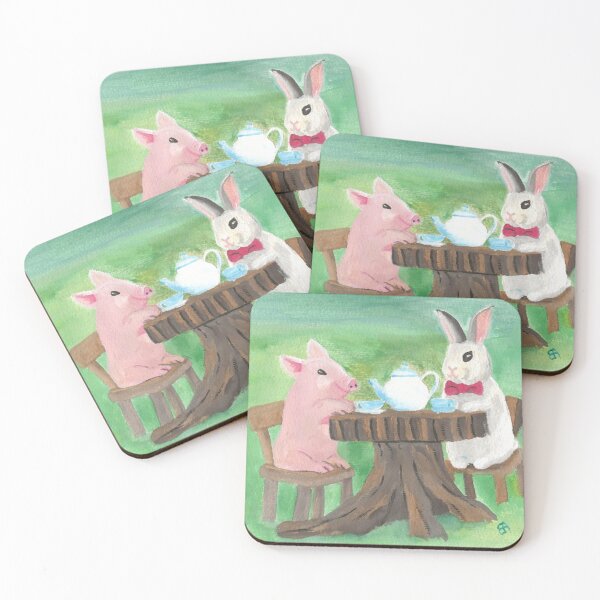 Item preview, Bunny and pig having tea designed and sold by EleonorArte.