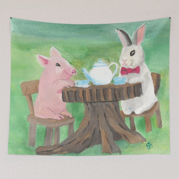 Item preview, Bunny and pig having tea designed and sold by EleonorArte.