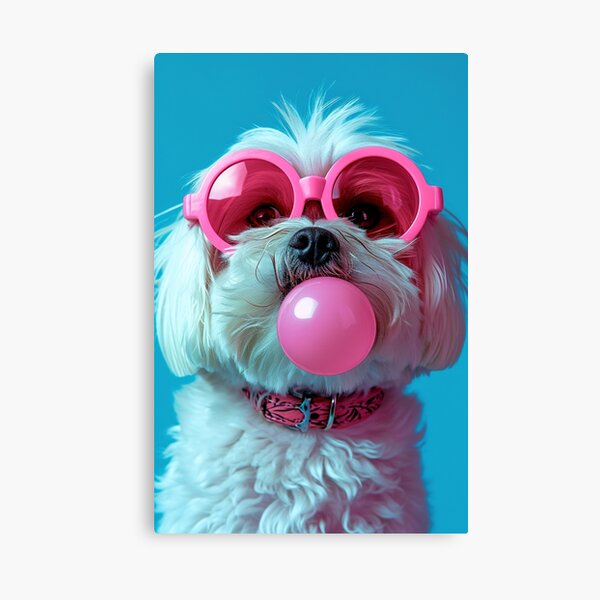 Item preview, Portrait of Maltese Dog Blowing Bubble Gum, wearing neon goggles designed and sold by artlife709.