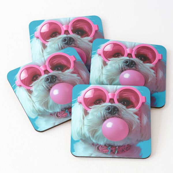 Item preview, Portrait of Maltese Dog Blowing Bubble Gum, wearing neon goggles designed and sold by artlife709.