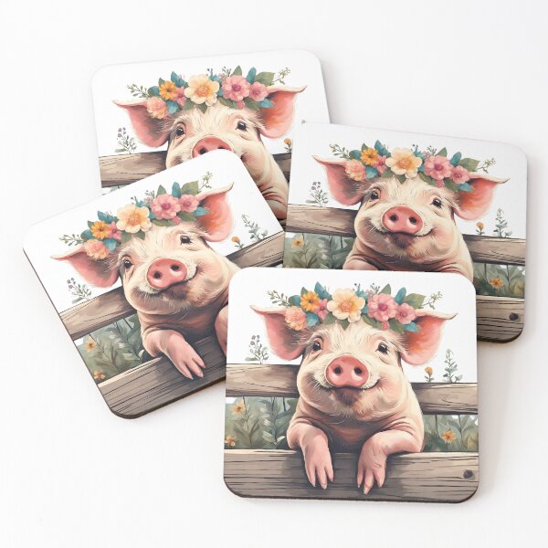Artikelvorschau, Süßes Schwein mit wunderschönen Boho-Blumen, Schweinegeschenke für Schweineliebhaber entworfen und verkauft von Cuteanimalgifts.