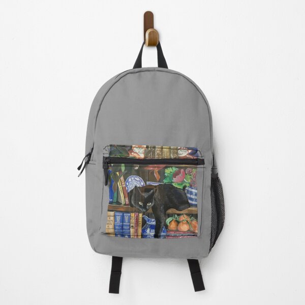 Item preview, Black cat on a book-lined shelf designed and sold by mazarte.
