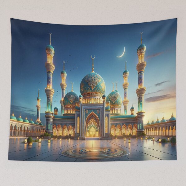 Item preview, Splendid Mosque at Sunset: Luminous Oriental Painting designed and sold by UrbainEcho.