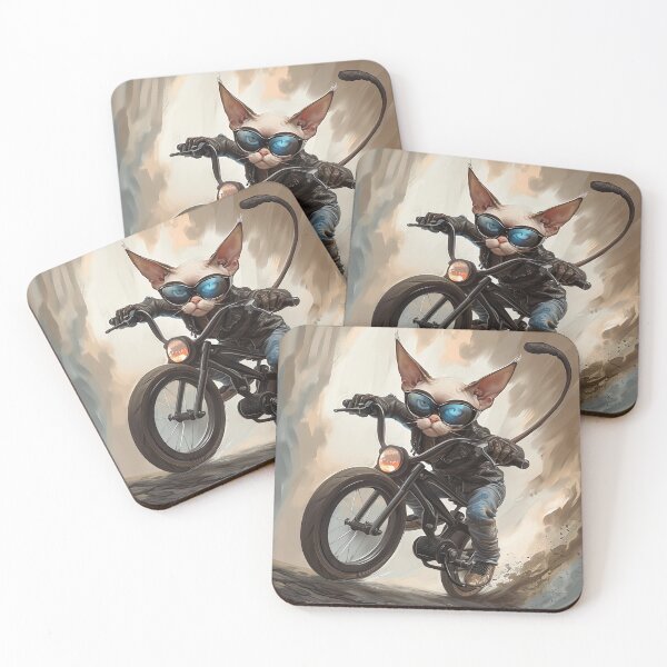 Item preview, Cat Sphynx Biker Riding Vintage Motorcycle designed and sold by LeeLooUA.