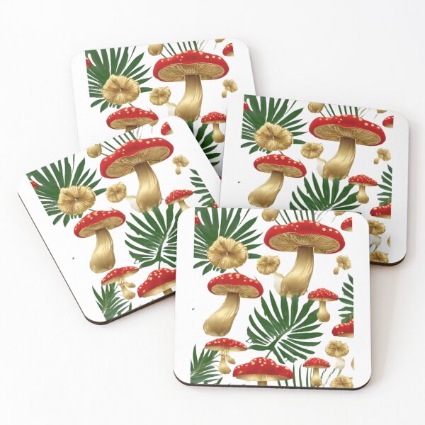 Item preview, Red mushrooms,golden flowers and palm leafs ,Perfect mushrooms . designed and sold by kozlebozle007.