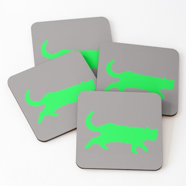 Item preview, Miss Emmy On Her Way Out (cat walking away) - in florescent green designed and sold by Brandon Anschultz.