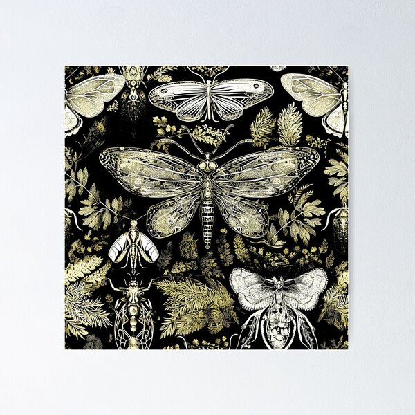 Aperçu de l'œuvre Shades of Gold Contemporary Retro Butterfly and Bugs fabric designs créée et vendue par Andimoot.