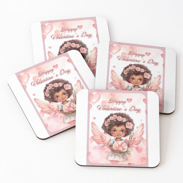 Item preview, African American Angel Valentine card with baby angel Cupid with wings St Valentine's Day postcard Watercolor  designed and sold by Createya.