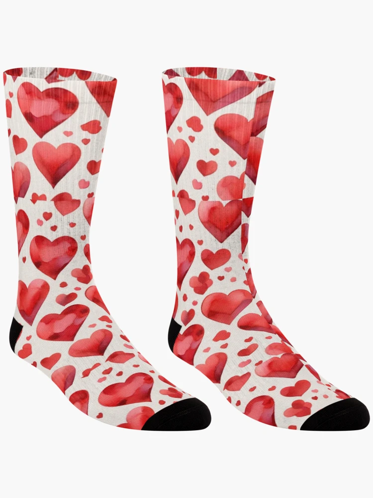 Thumbnail 3 of 5, Socks, Red Hearts Pattern designed and sold by PatternInArt.