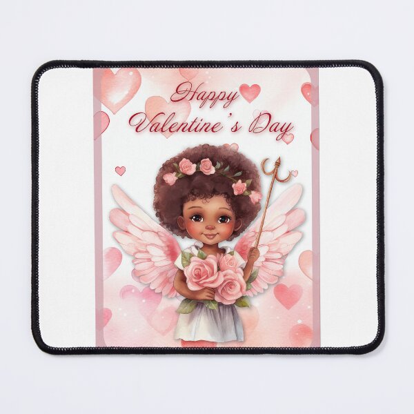 Item preview, African American Angel Valentine card with baby angel Cupid with wings St Valentine's Day postcard Watercolor  designed and sold by Createya.