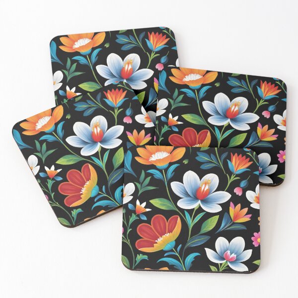 Item preview, Vintage Tropical Floral with Black Background Acrylics Painting designed and sold by MarikaJohnson.
