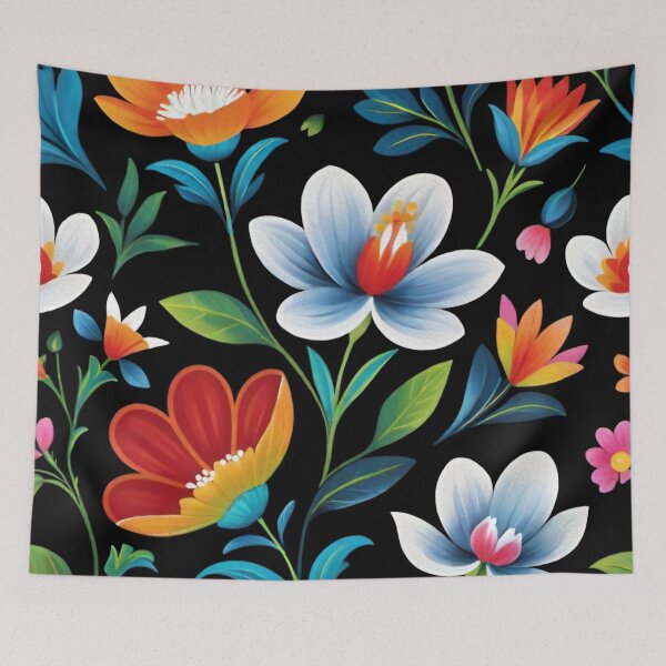 Item preview, Vintage Tropical Floral with Black Background Acrylics Painting designed and sold by MarikaJohnson.