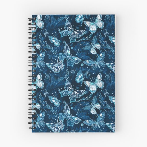 Aperçu de l'œuvre Shades of Blue Contemporary Retro Butterfly and Bugs fabric designs créée et vendue par Andimoot.