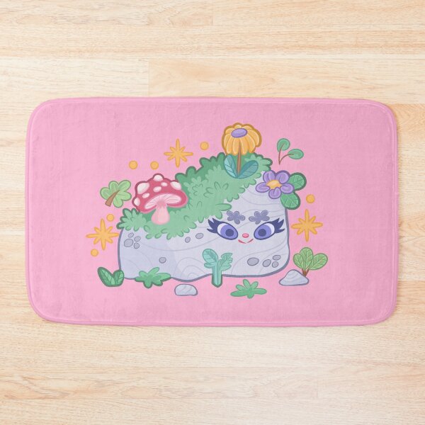 Item preview, Cute smiling garden rock with flowers and mushrooms designed and sold by lizdejupiter.