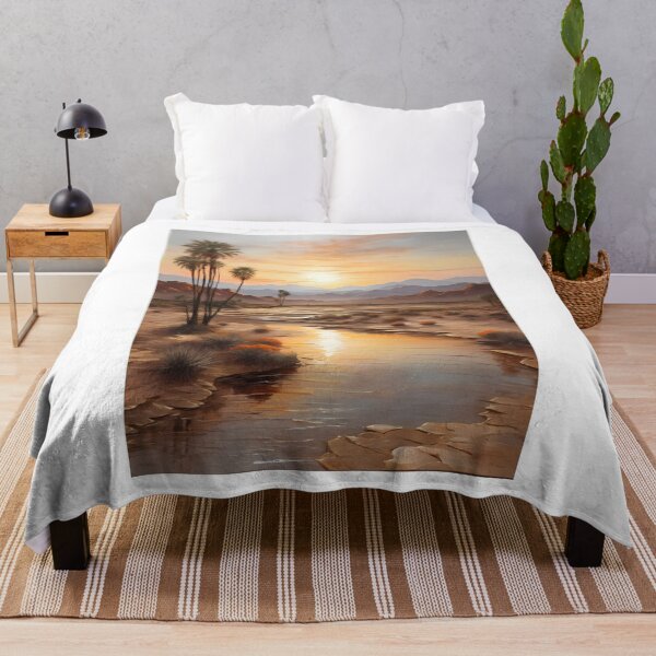 Item preview, The sunrise over a desert oasis, vintage oil painting designed and sold by CreativeSparkzz.