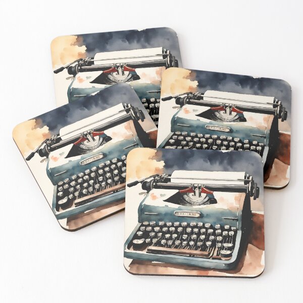 Item preview, Old blue typewriter in watercolor. designed and sold by kreativeadern.