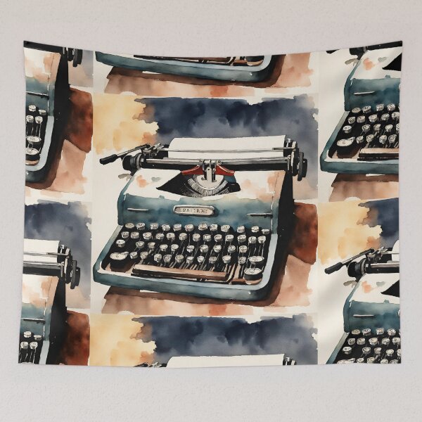Item preview, Old blue typewriter in watercolor. designed and sold by kreativeadern.