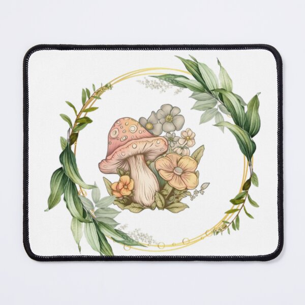 Item preview, Watercolour mushrooms and flowers in circle of leafs ,Cute mushrooms and flowers, designed and sold by kozlebozle007.