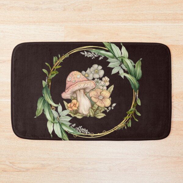 Item preview, Watercolour mushrooms and flowers in circle of leafs ,Cute mushrooms and flowers, designed and sold by kozlebozle007.