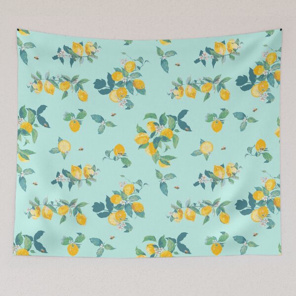 Item preview, Watercolor Sicily lemons with leaves on aqua designed and sold by Katarina Roccella.