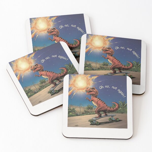 Item preview, Oh no, not again! Dinosaur on a skateboard with meteor. designed and sold by StalmaskyArt.