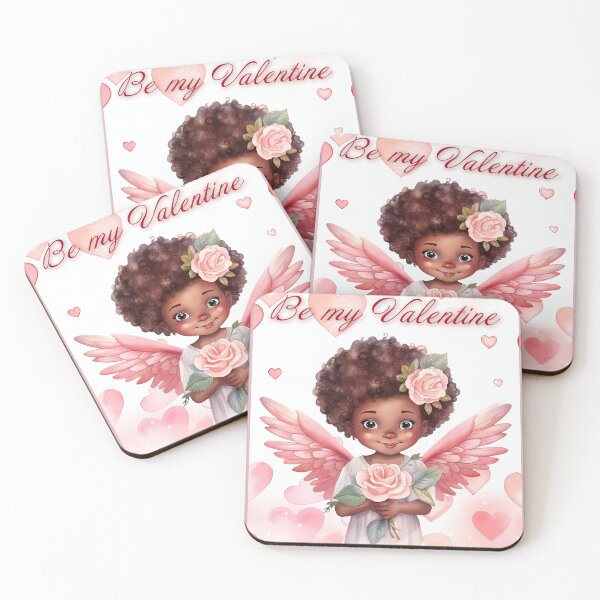 Item preview, African American Angel Valentine card with baby angel Cupid with wings St Valentine's Day postcard Watercolor  designed and sold by Createya.