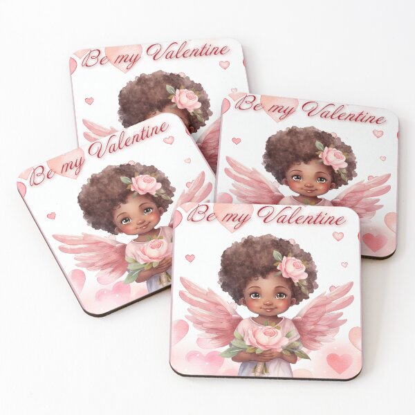 Item preview, African American Angel Valentine card with baby angel Cupid with wings St Valentine's Day postcard Watercolor  designed and sold by Createya.