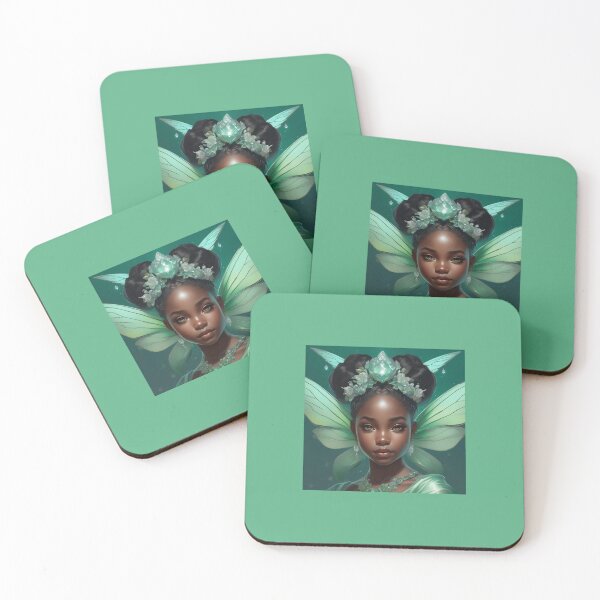 Item preview, Black Girl Fairy With Sea Foam Green Wings and Dress designed and sold by FlutterbyFairy.