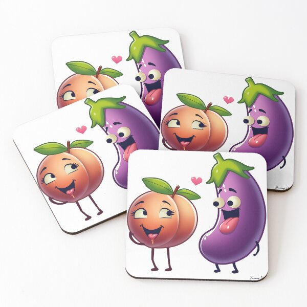 Item preview, Emoji lovers - eggplant/aubergine and peach characters designed and sold by jimmy-digital.