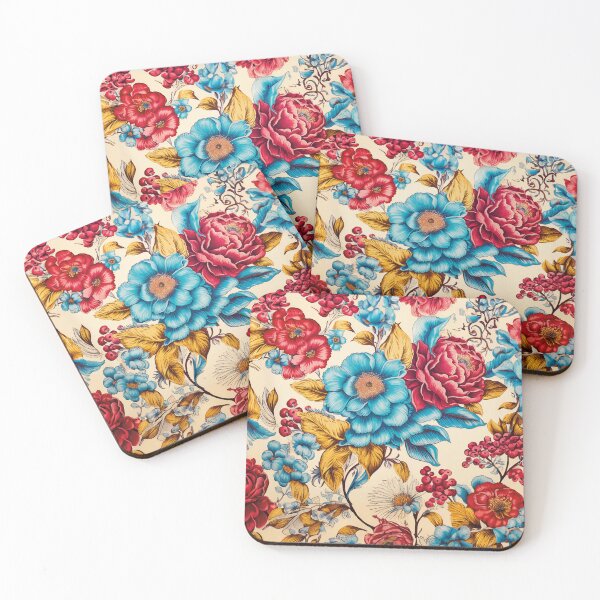 Item preview, Retro Floral Burst: Blue and Red Harmony designed and sold by octoartopus.
